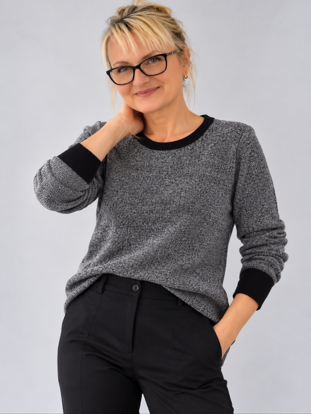 Anthropology Field Flower Women's Grey Black Pullover Knit Sweater Size S